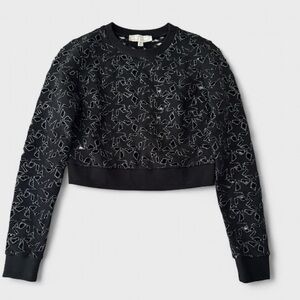 Fleur du Mal Cropped Embroidered Top with Silver Star Cutout Details